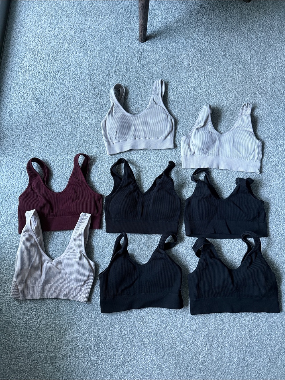 aerie Seamless Ribbed & Smooth Bralette Bundle — Black, Burgundy, Light Gray